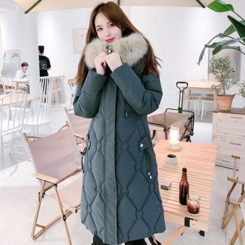 2021 Winter Thick X-Long Womens Parkas Big Fur Collar Hooded Ladies Cotton Padded Coat Slim Quilted Zipper Down Cotton Jacket