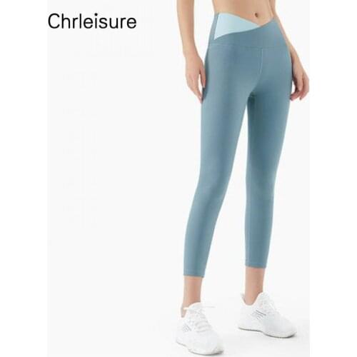 CHRLEISURE Women High Waist Leggings Breathable Workout Fitness Color Matching Leggins Sport Running Gym Pants Female Sportswear