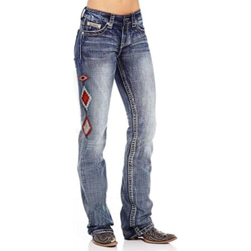 Ladies Jeans Embroidery Washed Ladies Jeans Trousers Ladies Pants