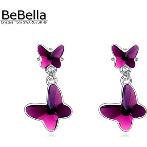 BeBella women gift 3 colors women crystal butterfly earrings made with Austrian crystals from Swarovski