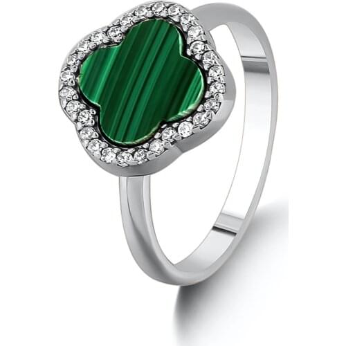 Lucky Four Leaf Clover Womens Silver Ring 925 Sterling Silver