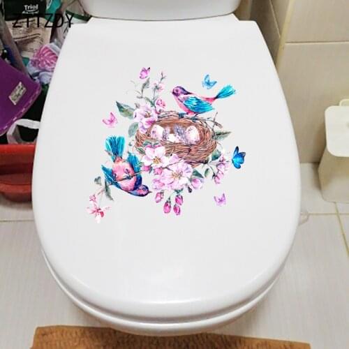 ZTTZDY 22.9×22.3CM Beautiful Flower Branch Bird Living Room Wall Stickers Fashion Toilet Decals T2-1490