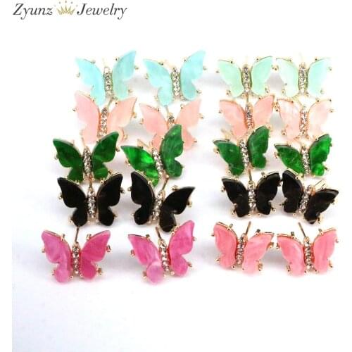 10 Pairs, Resin Stud Earrings For Woman Butterfly Earrings Colorful Piercing Charm Pendientes Mujer Moda 2021 Trend Jewelry