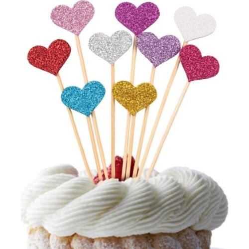 10 Pcs Colorful Glittering Heart Birthday Cake Topper Party Wedding Food Decor