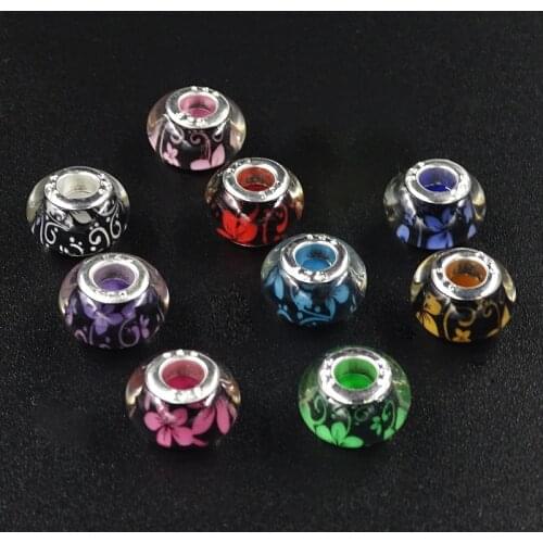 Mixed colors 10pcs/lot Lily Rose Flower Murano Glass Beads Crystal Charms fit European pandora Bracelets necklaces