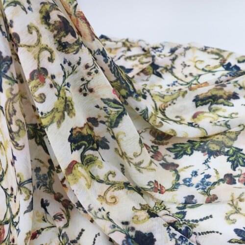 100cm*145cm Vintage Floral Crepe Chiffon Digital Flower Chiffon Fabric Soft Retro Dress Material