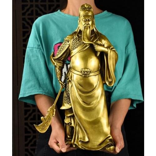 48CM HUGE LARGE HOME LOBBY HALL COMPANY EFFICACIOUS MONEY DRAWING MARTIAL GOD OF WEALTH GUAN GONG GUANDI FENG SHUI BRASS STATUE