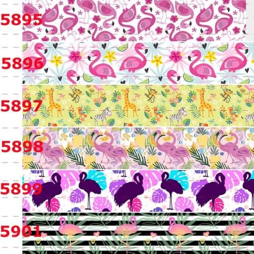 5 Yards Grosgrain/Satin Ribbon Flamingos Animals Printed 22mm/25mm/38mm/50mm/75mm for DIY Headwear Materials Hair Bow