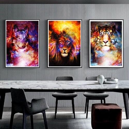 5D DIY Lion Wolf Tiger Square/RoundDiamond Painting Wall Art Canvas PaintingEmbroidery Mosaic Colorful Animal Room Decor Gift