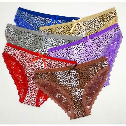 6 Pcs/Lot Sexy Panties Woman Underwear Cotton Lace Patchwork Ladies Briefs Female Low Waist Pantys Lingerie Leopard Underpants