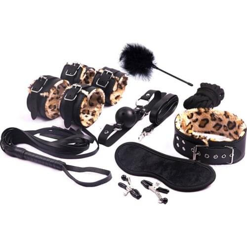 9pcs/set Adults Games Suit Sex Handcuffs Ball Mouth Gag Rope Whip Kit SM Bondage Restraint Set Sex Toys for Couples Woman