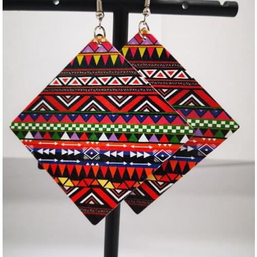 Free shipping!African Pattern Square Wooden Earrings For Women