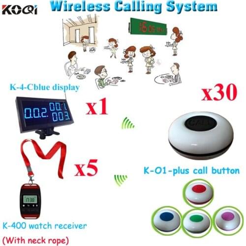 Wireless Waiter Service Paging Call Calling System Most Hot Sell Restaurant Set (1pcs display+ 5pcs watch+30pcs call button)