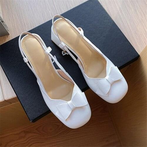 PXELENA Celebrity New Butterfly-knot Shoes Women Genuine Leather Sandals 2021 Summer Slingbacks Chunky High Heels Party Dress 40