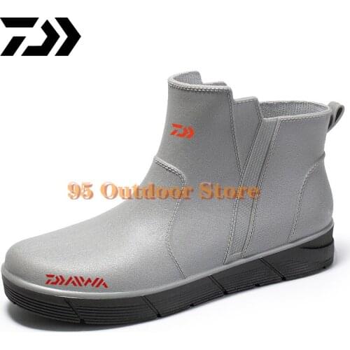 Daiwa Mens Rain Boots Waterproof Fishing Ankle Boots Platform Rain Shoes Fashion Flats Men Casual Rainboots Dawa Rubber Rain Sh