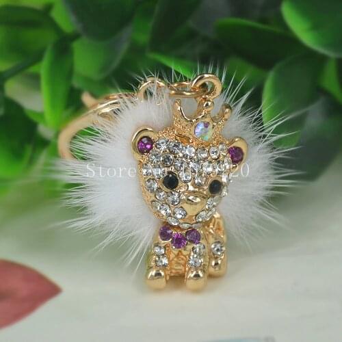 Lion King Feather Car Keyring Fashion Jewelry Women Bag Rings Key Crystal Rhinestone Charm Pendant Key Chain Gift moda 2015