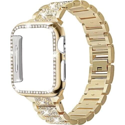 Diamond Case+strap for apple watch band 44mm 40mm Stainless Steel bracelet correa case+iwatch band 42mm 38mm 6 SE 5 4 3 44 42 mm