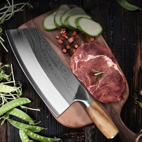 Wooden handle Meat Chopping Cleaver Knife Vegetable Cutter 32cm Kitchen Knife Hand forged Chef Knife Stainless Steel Butcher