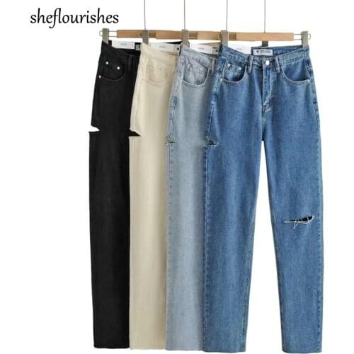 Summer high waisted jeans vintage denim trousers women wide leg pants baggy ripped mom jeans black straight pants white 2021