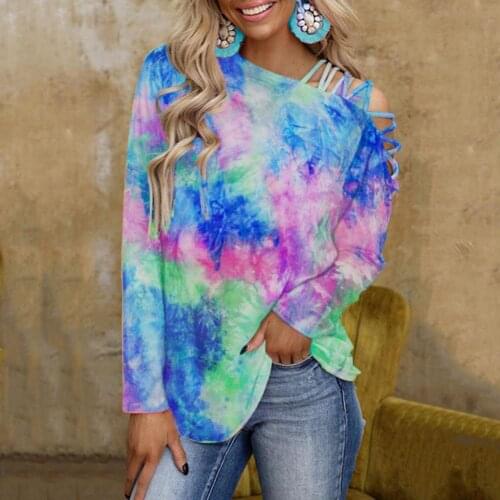 Tie Dye Womens T Shirt Summer Short Sleeve Female T-shirts Casual Tee Tops Slant Collar Loose Ladies Girls Tshirt Women Tops