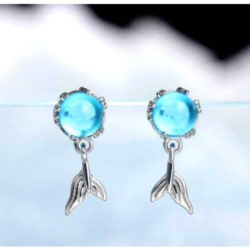 Huitan Ocean Blue Fish Tail Female Drop Earring Silver Color Delicate Female Accessories Statement Jewelry for Women New Arrival