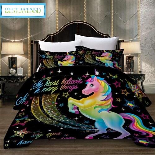 Bedclothes Quality Unicorn Comforter Bedding Sets Cartoon Duvet Cover Pillow Cases Animal Bedding Single Double Kids Bed Cover