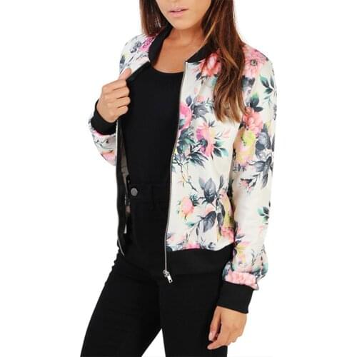 Retro Floral Printed Jackets Women Long Sleeve Zipper Slim Bomber Female Outwear Spring Autumn Casual Womens Short Jackets Coat
