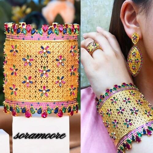 Trendy New Luxury Noble Women Gorgeous Necklace Bangle Earrings Ring 4 PCS for Women Bridal Jewelry Sets Wedding Noble Set