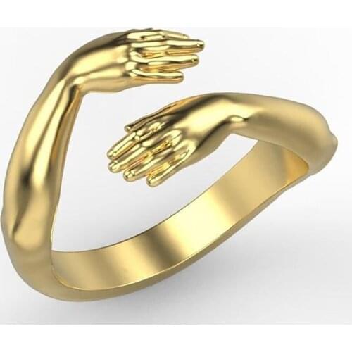 Fashion Hands Embracing Ring Womens Adjustable Opening Ring Punk Hip Hop Ring Mens Bar Party Nightclub Jewelry Gift