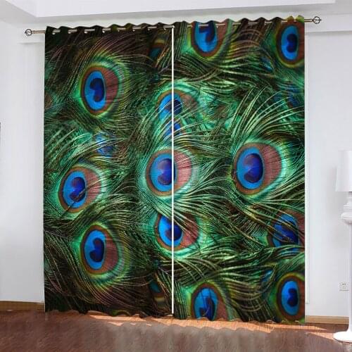 Beautiful Photo Fashion Customized 3D Curtains blue feather curtains Decoration curtains Thickened blackout curtains