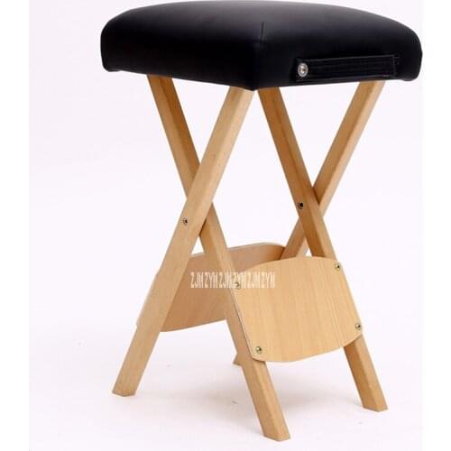 MT-002 Modern Simple Small Solid Wood Beech Square Folding Stool Thickened Sponge Portable Beauty Technician Massage Low Stool