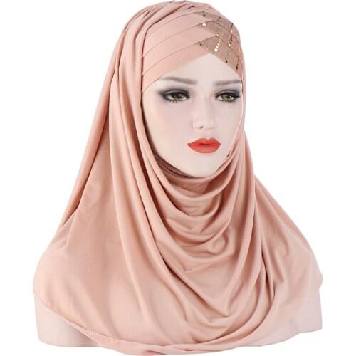Muslim cotton scarf plain hijabs sequin fabric shawls and wraps femme musulman hijab ready to wear turban women head scarves
