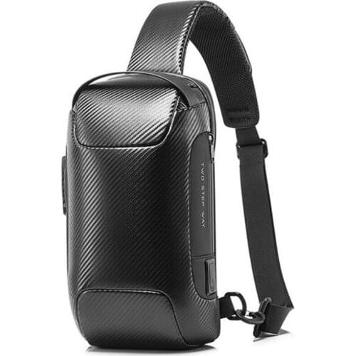 Motorcycle Bag Men Waterproof Multifunction Carbon Fiber Pattern Crossbody Bag USB Sling Shoulder Bags Messenger Chest Bag Pack