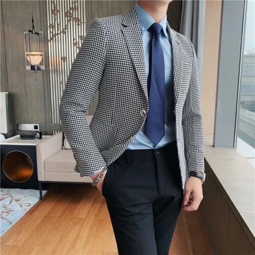 British Style Autumn Winter Business Casual Vintage Blazer Jacket Men Clothing 2021 Slim Fit Formal Wear Two Buttons Coats 3XL-M