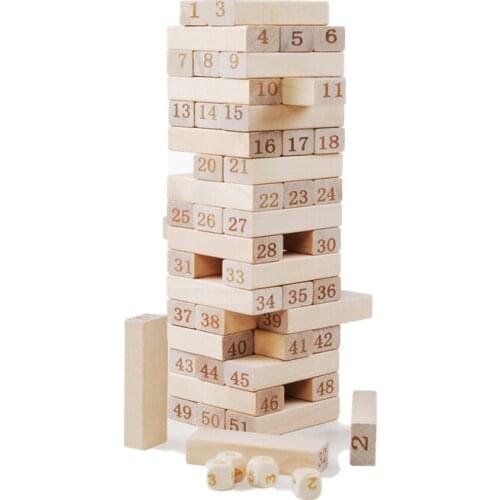 Wooden Stacked High Balance Building Block Tower Parent-child Board Game 54 Digital Childrens Educational Toy Gift