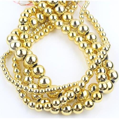 Natural Stone Gold Plating Hematite Bead Loose Spacer Accessories Beads For Jewelry Making DIY Bracelets 15"Inches 3 4 6 8 10mm