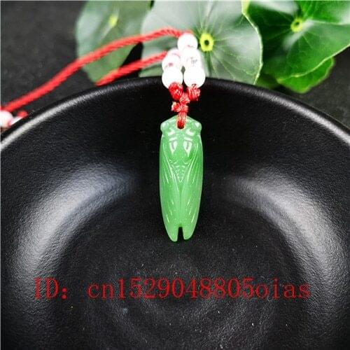 Natural Green Chinese Jade Cicada Pendant Agate Necklace Fashion Charm Jewelry Carved Amulet Gifts for Women Men
