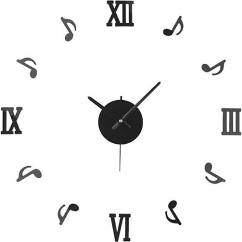 New DIY 3D Clock Acrylic Musical Note Adhesive Wall Clocks Stickers Quartz Clock Needles Modern Home Decor Relogio De Parede