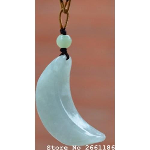 Natural Rice White Jadeite A+ Stone Pendant Carved Crescent shape Pendant Necklace Gift for Women Men Lovers Jades Stone Jewelry