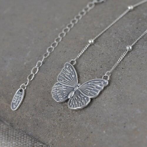 FNJ Animal Butterfly Pendant Necklaces 925 Silver Fine Original S925 Silver Women Necklace for Jewelry Making