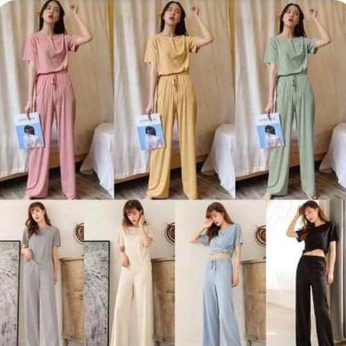 2021 New Ice Silk Pajamas Womens Solid Color Short Sleeve Pants Fashion Suit Nightwear Thin Loose Home Clothes Female Sleepwear
