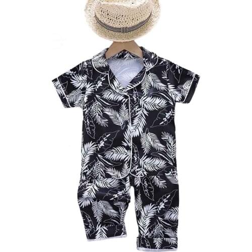 Baby Kids Pajamas Set Childrens Suit Kids Clothes Toddler Ice Silk Print Short Sleeve Tops+Pants Set Home Wear 2Pcs