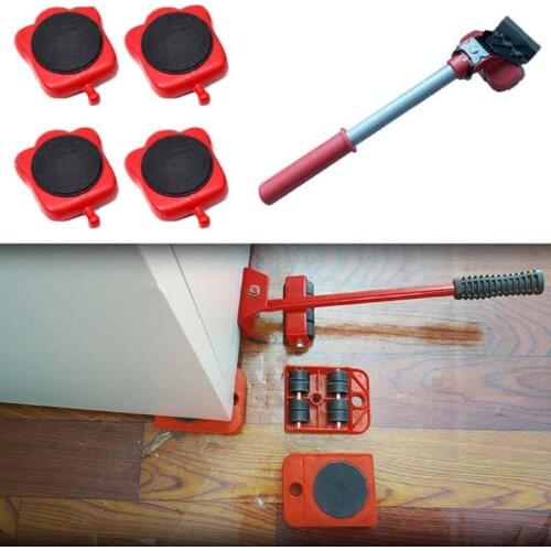 5pcs/set Furniture Moving Lifter Slider Kit Heavy Stuffs Mover Tool Wheeled Roller Wheel Bar Device Furniture Easily Carrier