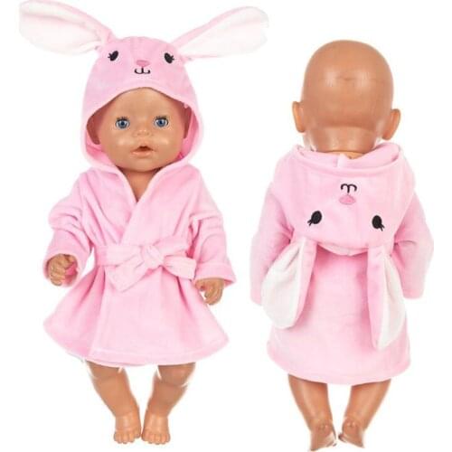 Reborn Baby Doll Clothes Pink Rabbit Bathrobe 17 Inch New Born Doll Clothes Sleeping Wear Accessories
