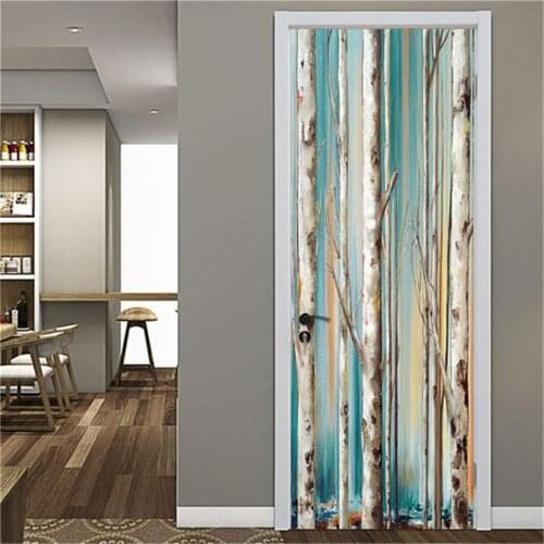 Trees Door Wallpaper DIY PVC Self-adhesive Waterproof Sticker Bedroom Bathroom Wall Art Mural Home Design Room Decoration Decals