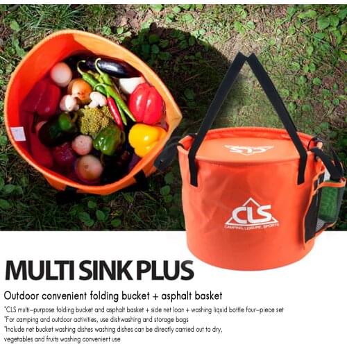 CLS Outdoor Travel Folding Bucket Portable Double Drain Basket Washing Dish Bucket Camping Telescopic Fishing Bucket