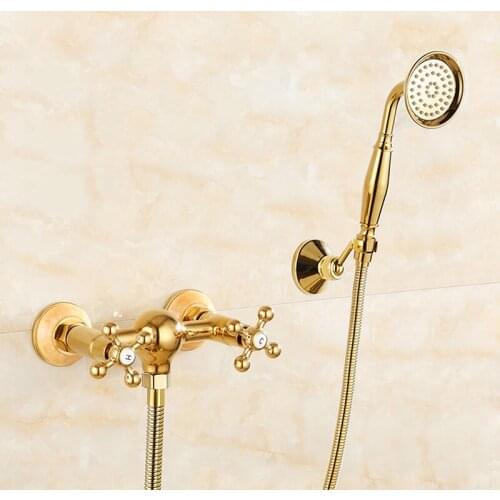 Bathroom Shower Faucet Mixer Set Gold Brass and Jade Bathroom Bathtub Shower Faucet Bath Shower Tap Shower Head Wall Mixer Taps