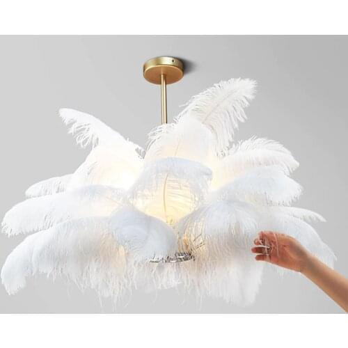 Postmodern New Led Chandelier Ostrich Feather Decoration Light Creative Design Princess Bedroom Restaurant Living Room Decor