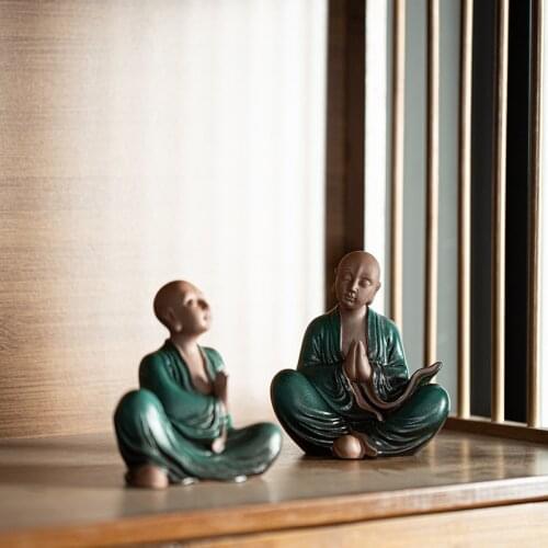 Buddha Statue Ceramic Sculptures Little Monk Home Living Room Figures Decorative Buddhism Meditation High Quality Chinese Zen