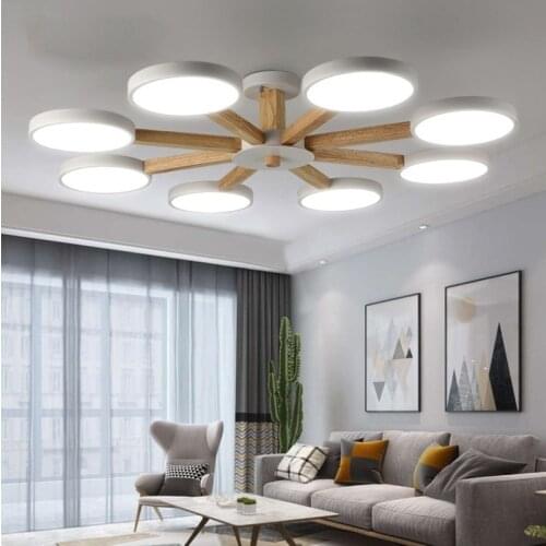 LED Ceiling Chandelier For Living Room Modern Lustre Wooden Bedroom Lighting Simple Surface Mounted Chandeliers